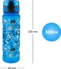 A blue water bottle with a space game pattern and measurement indicators. Náhľad obrázku produktu