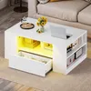 LED Couchtisch mit 2 Schubladen, Wohnzimmertisch Sofatisch, Produktbild-Vorschau 1