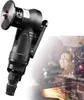 A pneumatic mini chamfering tool is shown in the foreground, with a blurred background image of a person using an angle grinder, creating sparks. Produktbild-Vorschau