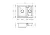 Technical drawing of a double basin sink with dimensions. Podgląd zdjęcia produktu