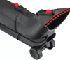 Close-up view of the nozzle and wheels of a black leaf blower. Produktbild-Vorschau
