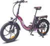 A studio shot of a purple folding electric bicycle with fat tires. Produktbild-Vorschau