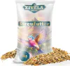A bag of bird seed with a bird illustration and a pile of bird seed in the foreground. Podgląd zdjęcia produktu