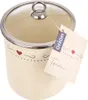 A cream-colored storage container with a glass lid and a decorative heart pattern, shown against a white background. Produktbild-Vorschau