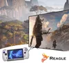 A handheld gaming device and a large TV screen displaying a video game, with a scenic mountain landscape in the background. The Reagle logo is also visible. Produktbild-Vorschau