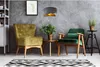 A living room scene with two chairs, a small table, a rug, and a hanging lamp. Anteprima dell’immagine prodotto