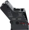 A black coffee machine brewing unit shown from a side-angle with its lid open. Produktbild-Vorschau