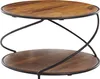 A two-tiered round coffee table with a wooden top and a black metal frame. Náhľad obrázku produktu