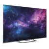 A television displaying a colorful nebula image, set against a white background with a silver stand. Produktbild-Vorschau