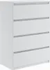 A white chest of drawers with four drawers.