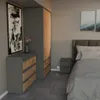 A bedroom scene featuring a dresser, wardrobe, and bed. Voir les images du produit
