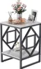 A decorative side table with marble-look top and geometric metal frame, adorned with flowers, candles, and picture frames. Produktbild-Vorschau