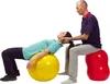 A man is assisting a woman with a physical therapy exercise using exercise balls. Produktbild-Vorschau