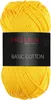 A ball of yellow yarn with a black label. Produktbild-Vorschau