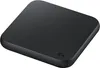 A black wireless charger pad is shown from a diagonal angle. Produktbild-Vorschau
