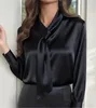 ASKSA Femme Chemise en satin noeud manches longues Hauts Voir les images du produit 2