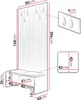 A diagram showing the dimensions of a coat rack and bench set. Náhled obrázku produktu