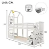 A diagram showing the dimensions of a white bunk bed. Voir les images du produit