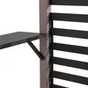 A close-up view of a shelf attached to a wooden post with horizontal black slats. Produktbild-Vorschau