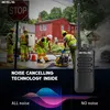 Construction workers are shown on a street with a walkie-talkie in the foreground, illustrating noise-canceling technology. Produktbild-Vorschau