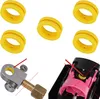 A collage of yellow rings and close-up shots of a CO2 cylinder adapter and a pink mechanism. Produktbild-Vorschau