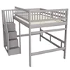 A gray loft bed with stairs and railings is shown against a white background. Náhled obrázku produktu