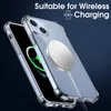 A clear phone case is shown with a wireless charger attached to the back, with the phone screen displaying a charging icon. Produktbild-Vorschau