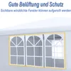 A close-up view of a white tent with arched windows. Produktbild-Vorschau