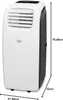 A portable air conditioner unit with dimensions indicated. Produktbild-Vorschau