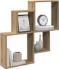 A wooden wall shelf unit with various decorative items. Produktbild-Vorschau
