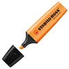 A single orange highlighter pen with its black cap removed, lying on a white background. Produktbild-Vorschau