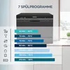 A dishwasher with a list of its 7 wash programs and their durations and temperatures. Produktbild-Vorschau