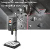 A drill press with a laser guide is shown, with a close-up of the drilling process on metal. Produktbild-Vorschau