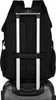 A black backpack with a silver telescoping handle is attached to a black suitcase. Náhled obrázku produktu