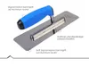 A trowel with a blue handle and silver blade is shown against a white background. Text labels point to different parts of the trowel. Produktbild-Vorschau