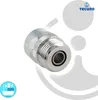 A close-up studio shot of a metal plumbing fitting against a white background with graphic overlays. Produktbild-Vorschau