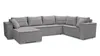 A gray sectional couch with a chaise lounge on a white background. Produktbild-Vorschau