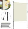 A collage of images showing a cream-colored vertical awning, its components, and a close-up of the crank mechanism. Anteprima dell’immagine prodotto