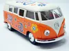 A toy model of a vintage Volkswagen bus, decorated with peace and love symbols and flowers. Produktbild-Vorschau