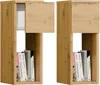 Two identical wooden nightstands are shown side-by-side against a white background. The left nightstand has its top drawer open, revealing a white interior. Both nightstands have an open shelf below the drawer, containing several books. Anteprima dell’immagine prodotto