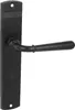 A black door handle with a backplate, shown against a white background. Produktbild-Vorschau