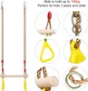 A collage of images showing details of a children's swing set accessory, including ropes, wooden bars, and plastic rings. Produktbild-Vorschau