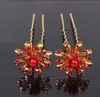 2 Haarnadeln Perlen Strass Blume Modell 1 rot gold Produktbild-Vorschau 1