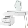 A white vanity table with a mirror and drawers, set against a white background. Voir les images du produit