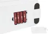 Close-up view of the battery compartment of a white sewing machine, showing four AA batteries installed. Produktbild-Vorschau