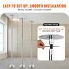 Three silver poles are shown attached to a ceiling, with a close-up inset showing an adjustable height mechanism. Anteprima dell’immagine prodotto