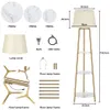 An image showing the components and dimensions of a floor lamp. Podgląd zdjęcia produktu