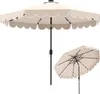 Two beige patio umbrellas with scalloped edges and LED lights, one fully open and the other partially closed, against a white background. Produktbild-Vorschau