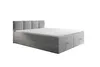 A gray upholstered bed with a mattress and topper, set against a white background. Podgląd zdjęcia produktu