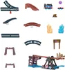 A collection of toy train track pieces, a toy train, and accessories. Náhľad obrázku produktu